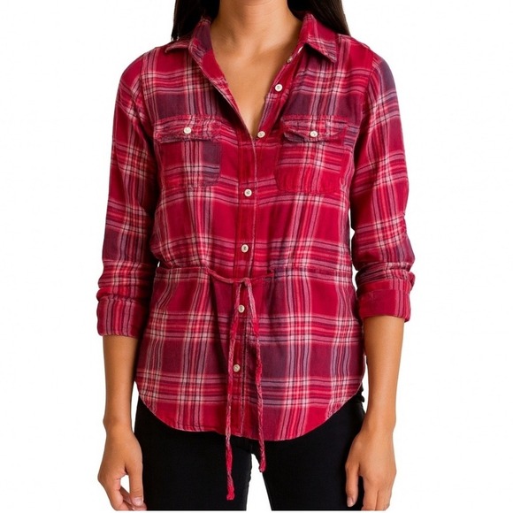 Mia Joy Kids Plaid Button Down Shirt with Tie Front Size 10 - Picture 1 of 3